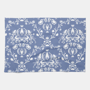 Periwinkle Blue and White Damask Tea Towel