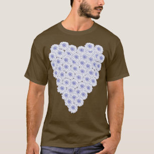 Periwinkle Blue and White Floral Heart Valentines T-Shirt