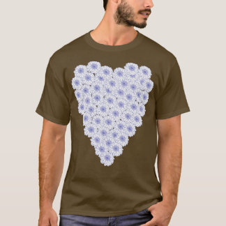Periwinkle Blue and White Floral Heart Valentines T-Shirt