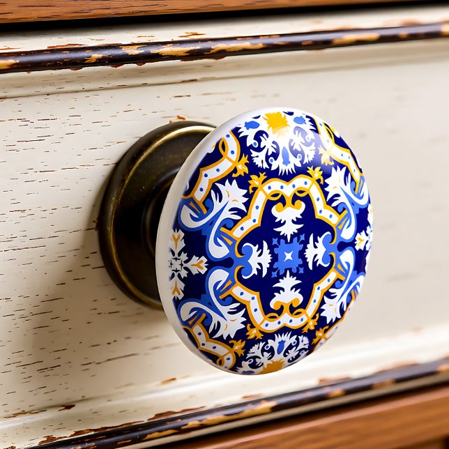 💛 periwinkle, blue and yellow Azulejos  Ceramic Knob (💛 periwinkle, blue and yellow Azulejos Ceramic Knob)