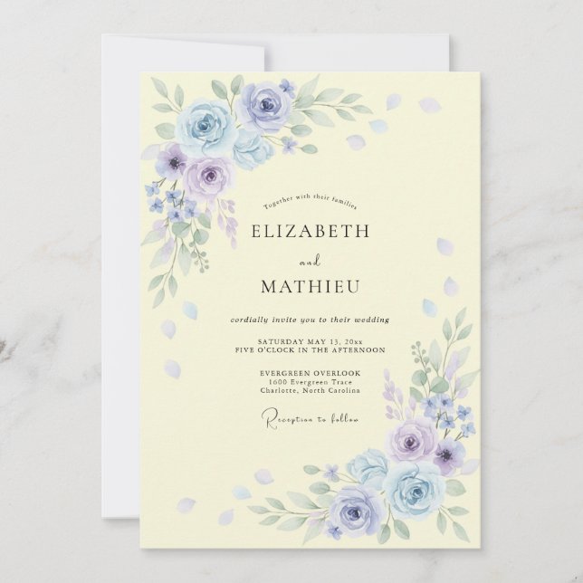 Periwinkle Blue Blossom Romance Wedding Invitation (Front)