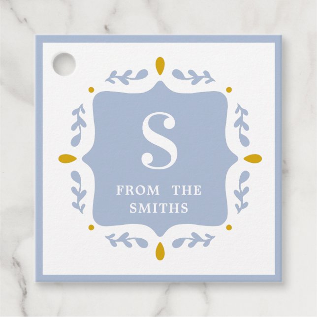 Periwinkle Blue Boutique Monogram  Favour Tag (Front)