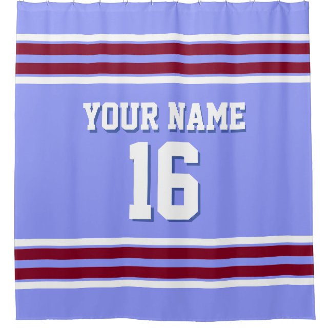 Periwinkle Blue Burgundy Wht Stripes Sports Jersey Shower Curtain (Front)