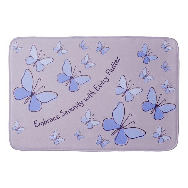 Periwinkle Blue Butterfly Flutter Lavender Grey Bath Mat (Front)