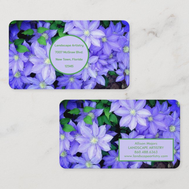 PERIWINKLE BLUE CLEMATIS  BUSINESS CARD (Front/Back)