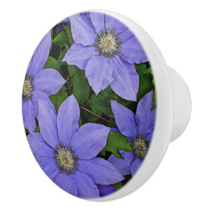 PERIWINKLE BLUE CLEMATIS CERAMIC KNOB