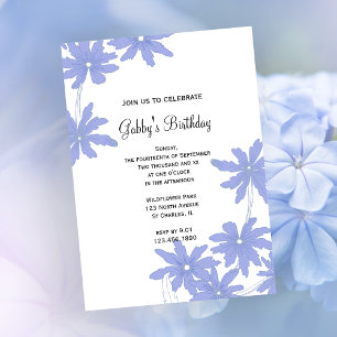 Periwinkle Blue Daisies Birthday Party Invitation