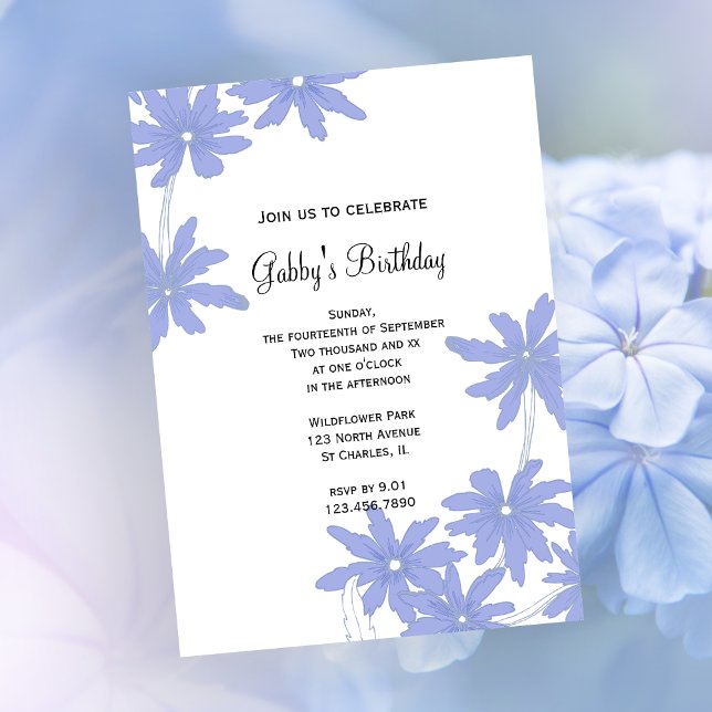 Periwinkle Blue Daisies Birthday Party Invitation (Creator Uploaded)