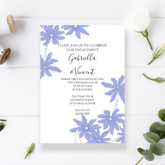 Periwinkle Blue Daisies Engagement Party Invitation