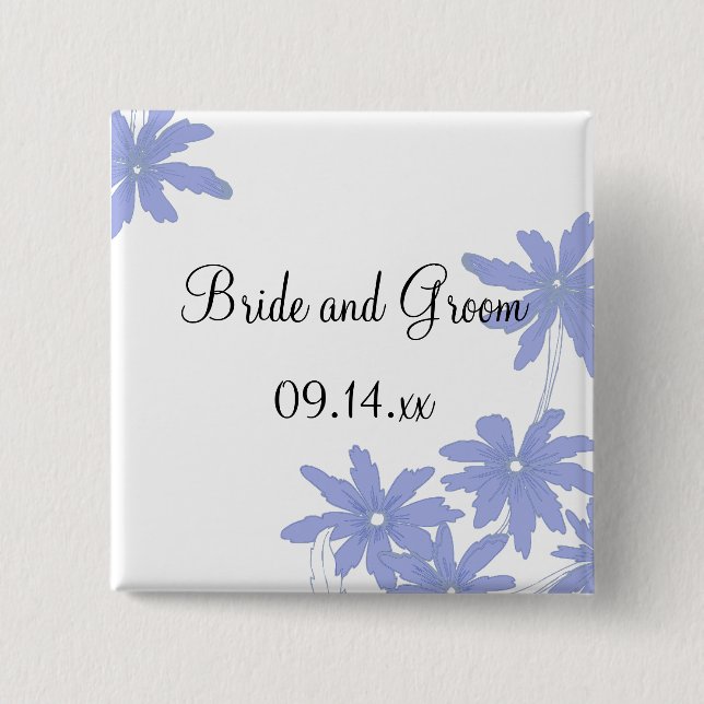 Periwinkle Blue Daisies on White Wedding 15 Cm Square Badge (Front)
