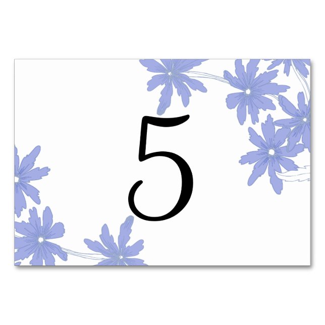 Periwinkle Blue Daisies Wedding Table Numbers (Front)