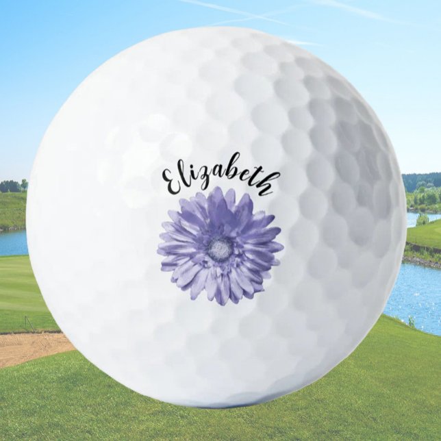 Periwinkle blue daisy flower custom name ladies golf balls (Creator Uploaded)