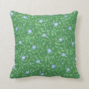 Periwinkle Blue Dark Green Country-style Floral Cushion