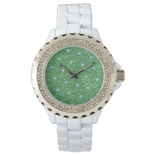 Periwinkle Blue Dark Green Country-style Floral Watch