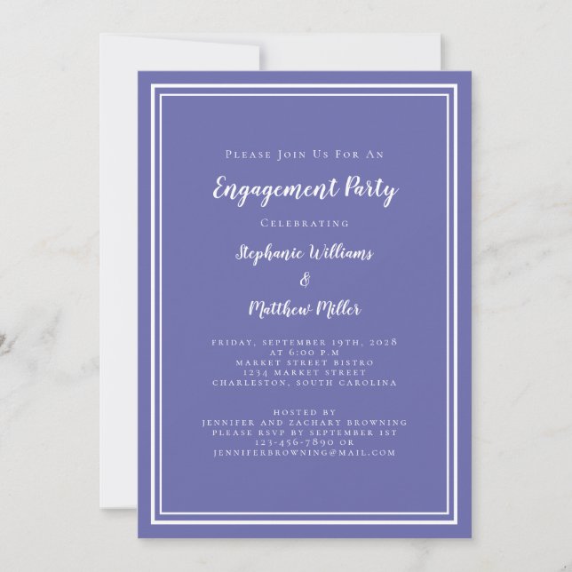 Periwinkle Blue Engagement Party Minimalist Simple Invitation (Front)