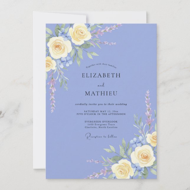 Periwinkle Blue Exquisite Floral Wedding Invitation (Front)