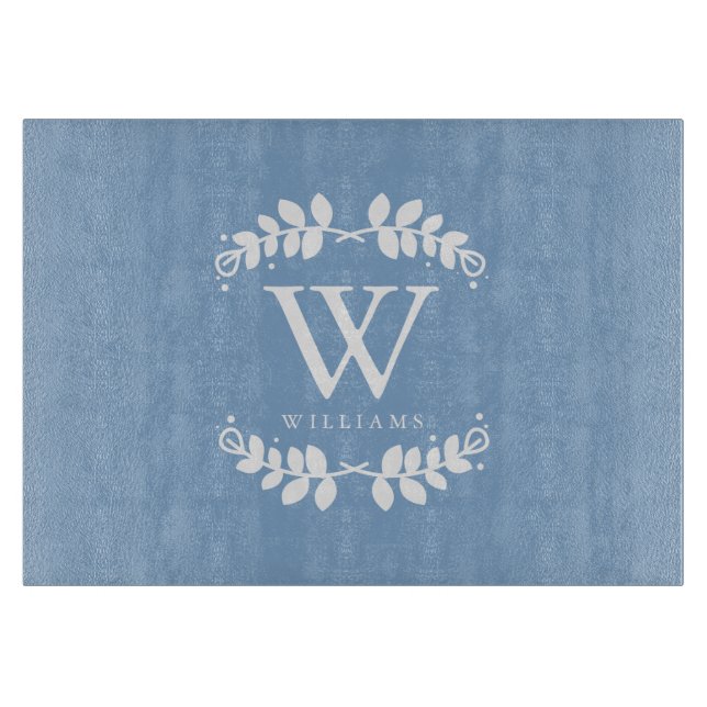 Periwinkle Blue Family Monogram Cutting Board (Front)