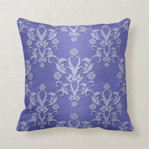 Periwinkle Blue Fancy Floral Damask Pattern Cushion
