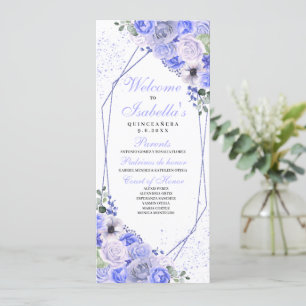 Periwinkle Blue Floral Quinceanera Program Invitation