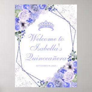 Periwinkle Blue Floral Quinceanera Welcome Sign