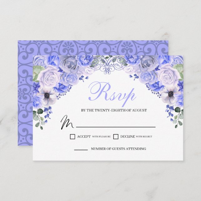 Periwinkle Blue Floral RSVP Enclosure Card (Front/Back)