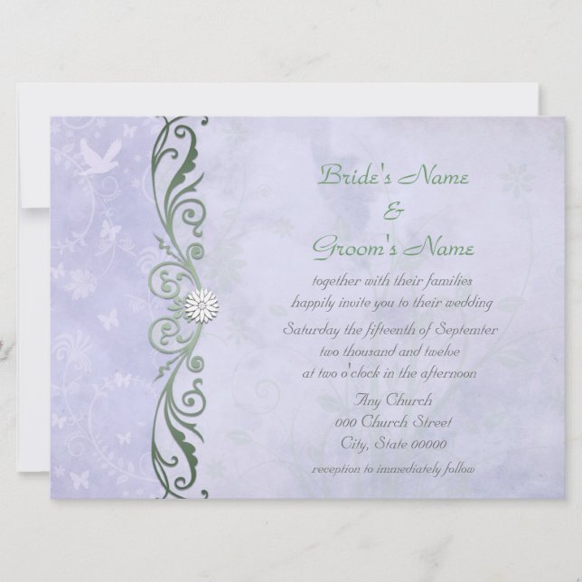 Periwinkle Blue Floral Spring  Wedding Invitation (Front)