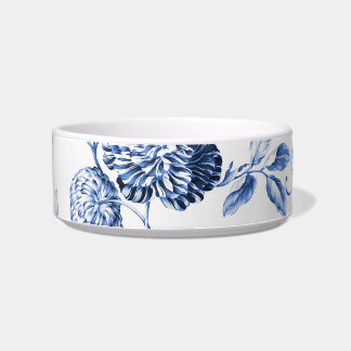 Periwinkle Blue Floral Toile Customise Pet Name Bowl