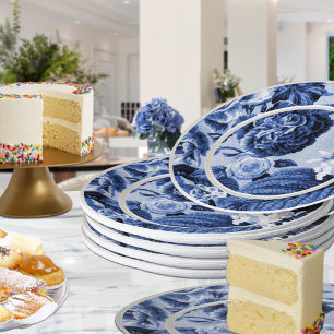 Periwinkle Blue Floral Toile No.1 Paper Plate