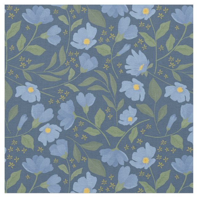 Periwinkle Blue Flowers on Navy Floral Pattern Fabric (Close Up)