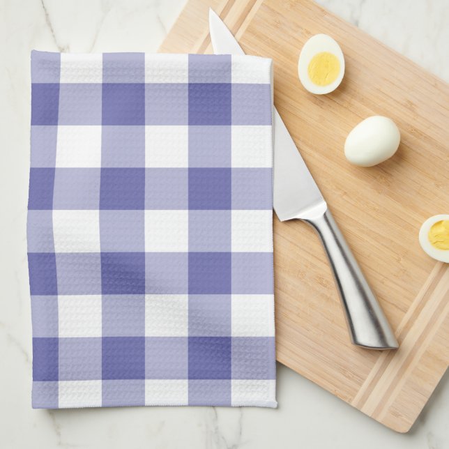 Periwinkle Blue Gingham Trendy Check Plaid Pattern Tea Towel (Quarter Fold)