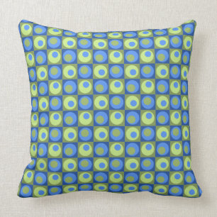 Periwinkle Blue Green Square Dot Geometric Pattern Cushion