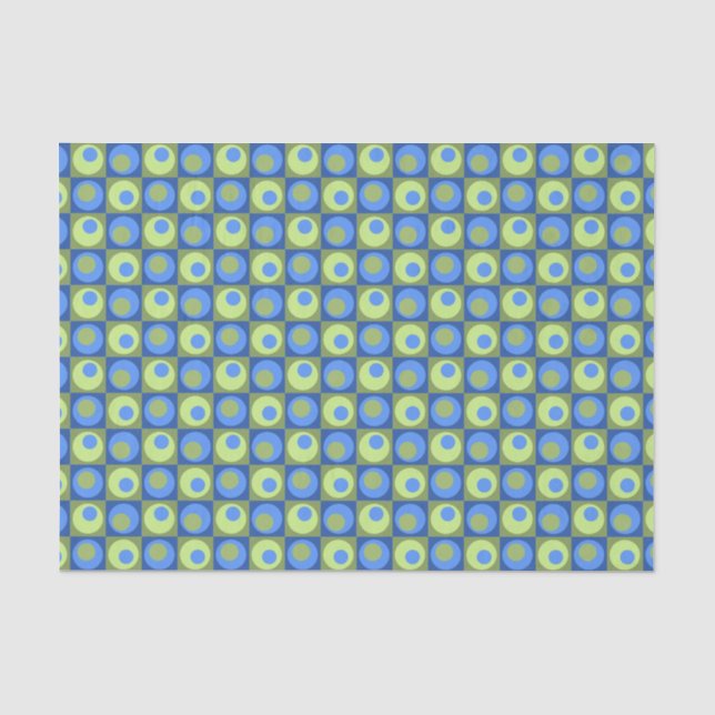 Periwinkle Blue Green Square Dot Geometric Pattern Tissue Paper (Front)