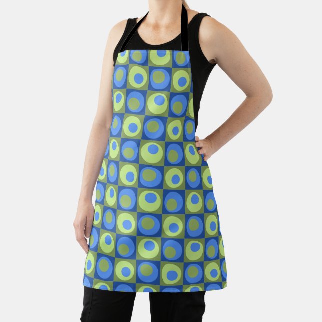Periwinkle Blue Green Squares Dots Patterned   Apron (Insitu)