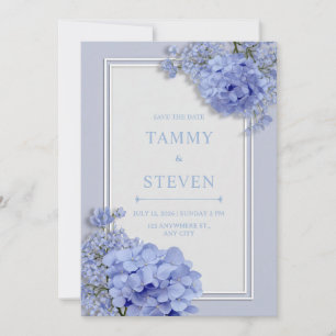 Periwinkle Blue Hydrangea Botanical Frame Wedding Invitation