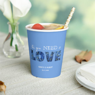 Periwinkle Blue Hydrangeas All you need is LOVE  Paper Cups