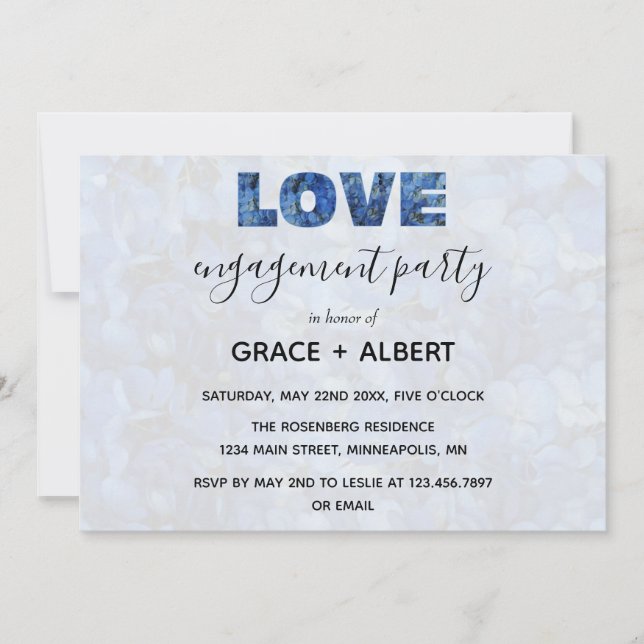Periwinkle Blue Hydrangeas Engagement Party Invitation (Front)