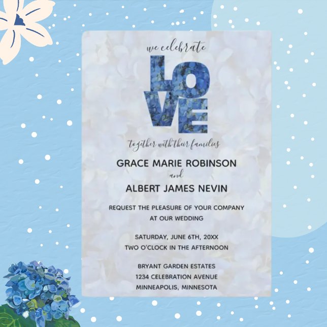Periwinkle Blue Hydrangeas Flowers Wedding Invitation (Creator Uploaded)