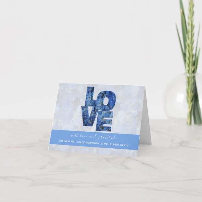 Periwinkle Blue Hydrangeas LOVE  Thank You Card (Front)