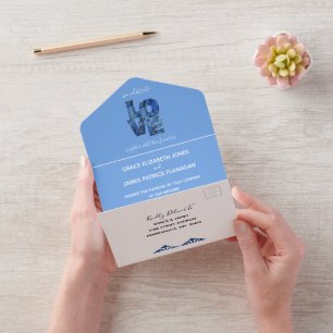 Periwinkle Blue Hydrangeas Wedding All In One Invitation