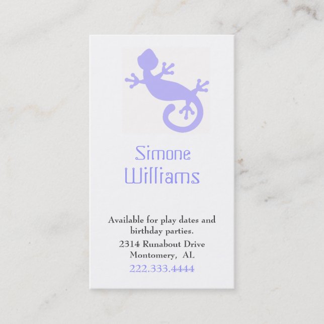 Periwinkle Blue Lizard Kid's Play Date Card (Front)