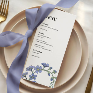 Periwinkle Blue Modern Floral Wedding Dinner Menu