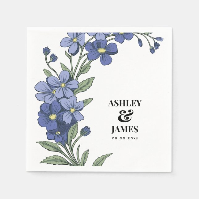 Periwinkle Blue Modern Floral Wedding Napkin (Front)