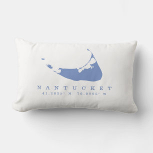 Periwinkle Blue Nantucket Map with Coordinates Lumbar Cushion