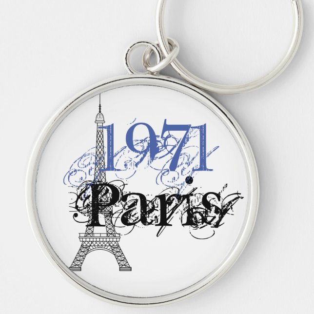 Periwinkle Blue Paris Eiffel Tower 50th Birthday Key Ring (Front)
