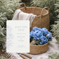Periwinkle Blue Peony Line Art Wedding Save Date