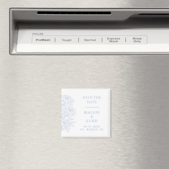 Periwinkle Blue Peony  Wedding Save Date Magnet (In Situ (Dishwasher))
