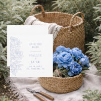 Periwinkle Blue Peony Wedding Square Save the Date