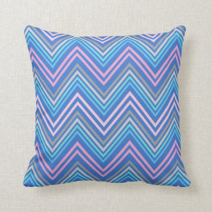 Periwinkle Blue Pink & Grey Chevron Pattern Cushion