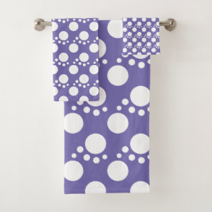 Periwinkle Blue Purple: Modern Dots in White Bath Towel Set