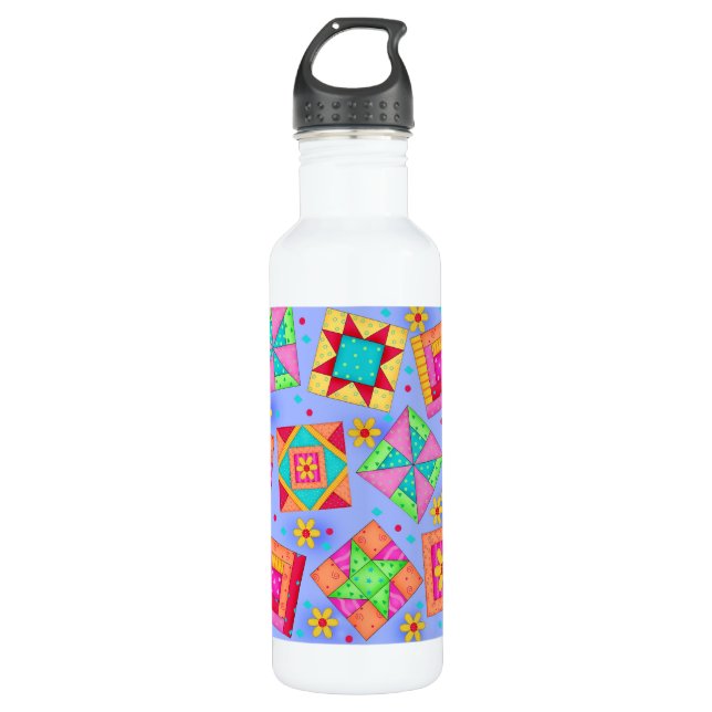 Periwinkle Blue Quilt Block Art 710 Ml Water Bottle (Front)